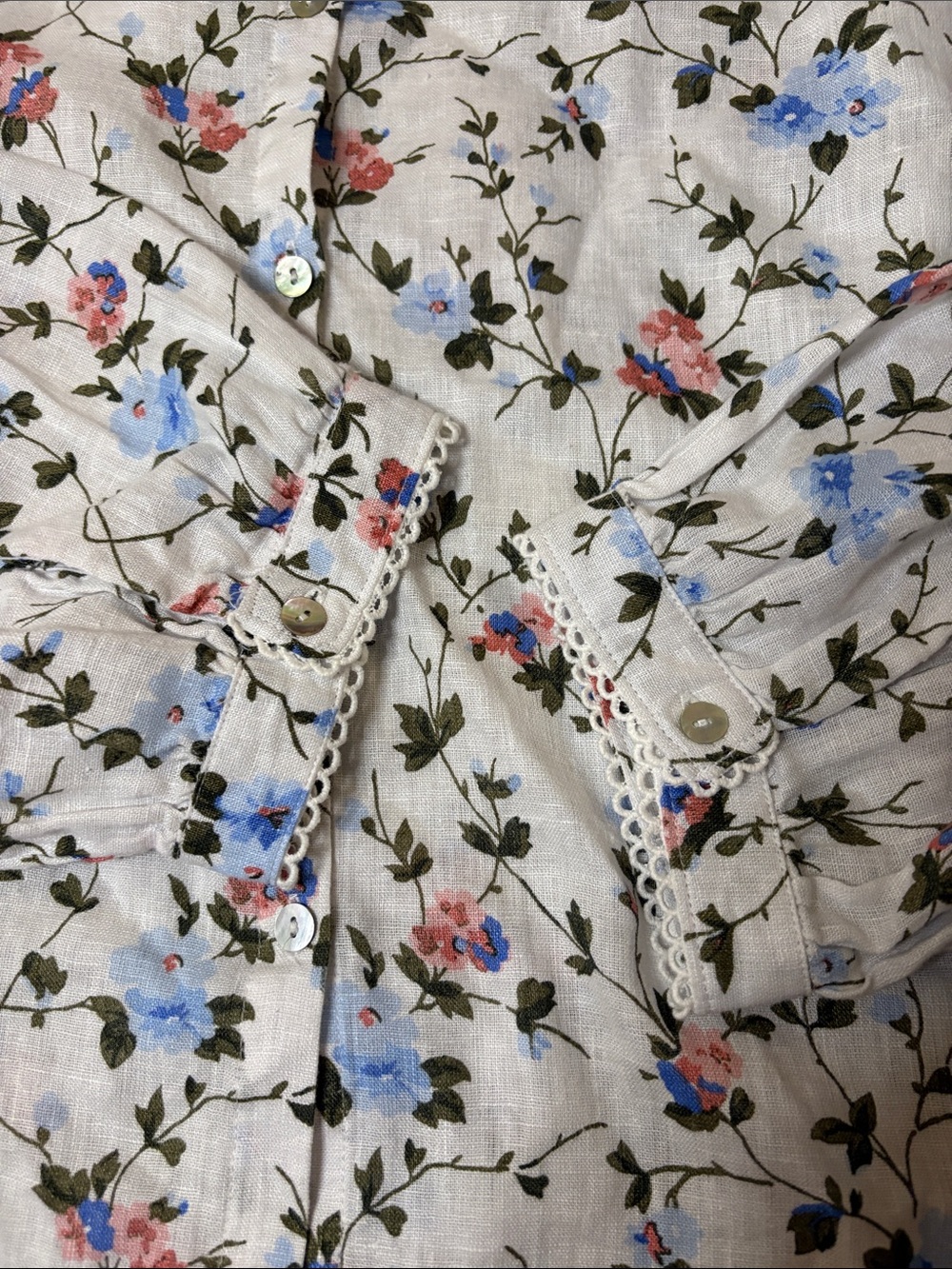 Laura Ashley 100% Linen Floral Blouse XL Vintage Cottagecore Button Front - Picture 4 of 5